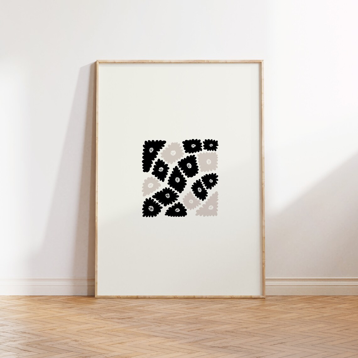 Dark Flowers Art Poster, Black and White Floral Print