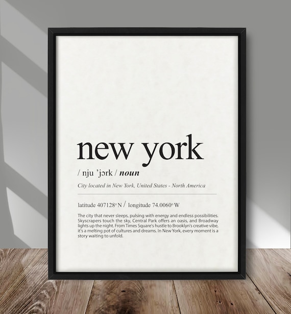 New York City Definition Minimalist Black Typography Travel Poster