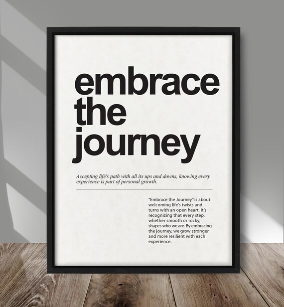 Embrace The Journey Definition Print Motivational Wall Art Black And White Typography Poster Chalkboard Style Inspirational Quote Decor