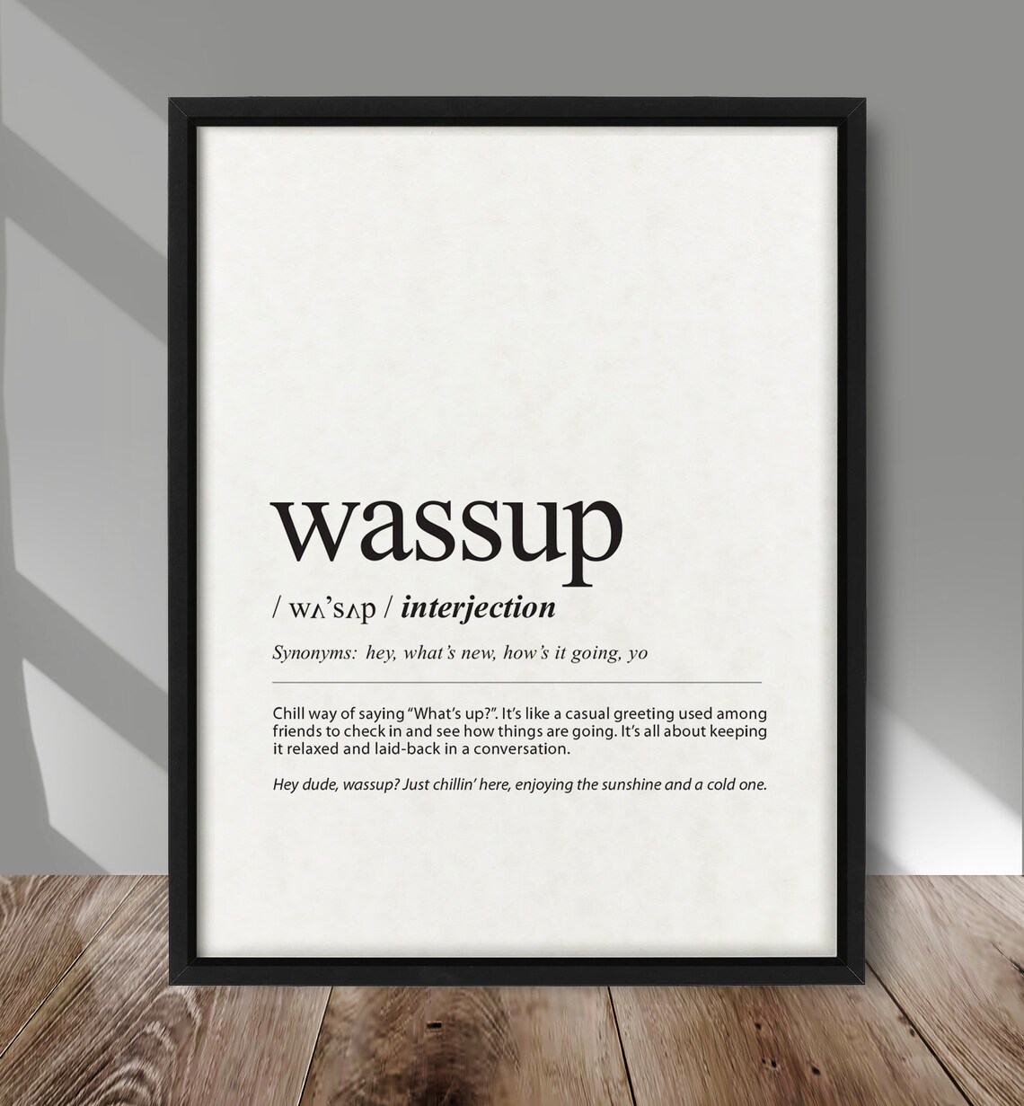 Wassup Definition Dictionary Style Typography Print Casual Greeting Gift