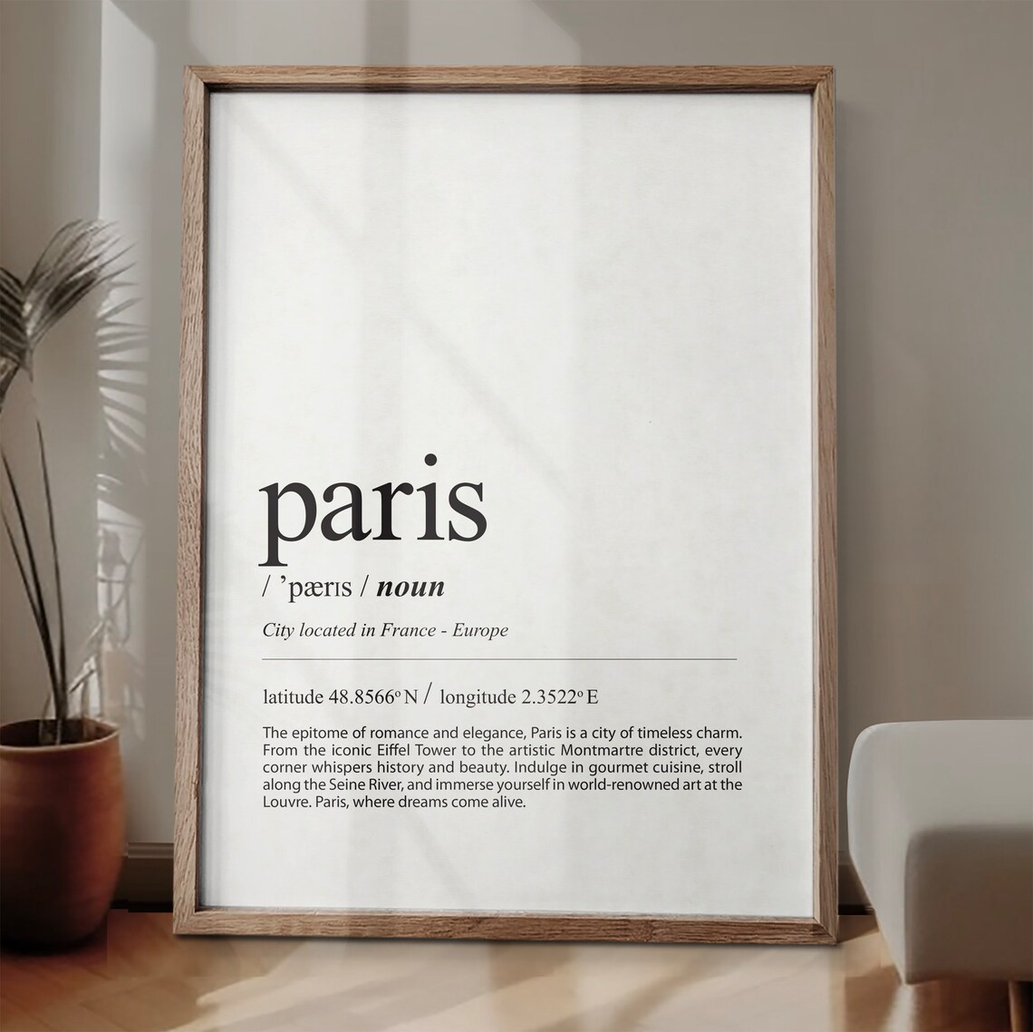Paris Definition Poster, European Travel Decor