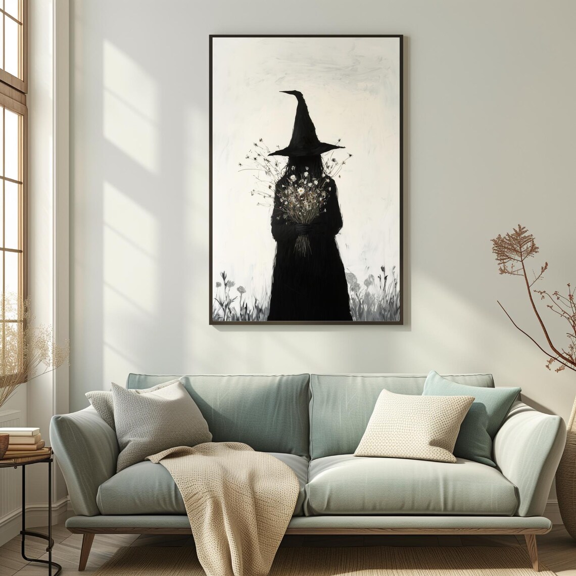 Gothic Witch Holding Wildflowers Dark Academia Silhouette Poster - Image 5
