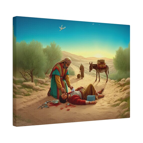 The Good Samaritan Helping The Wounded Bible Story Christian Poster