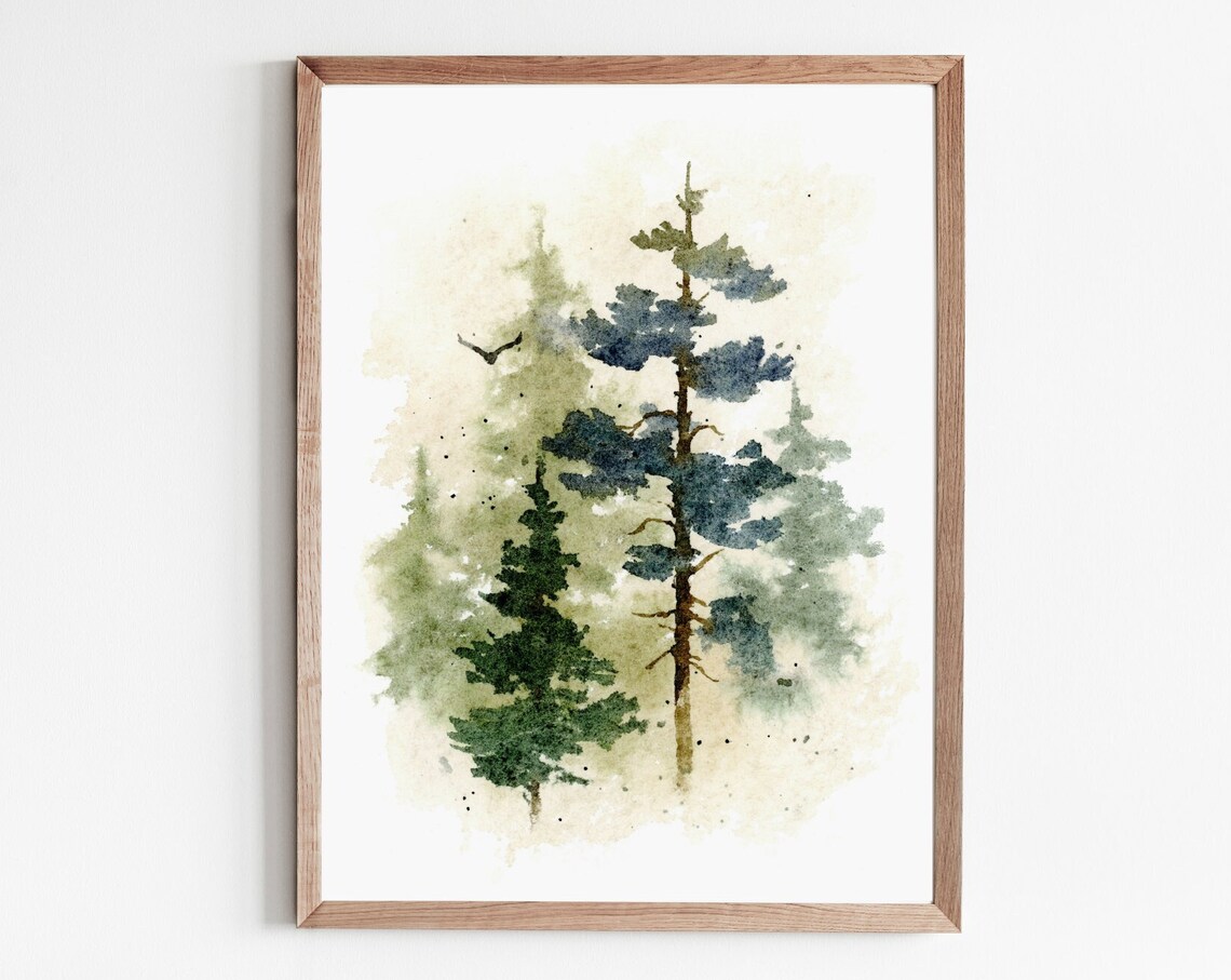 Minimalist Forest Pine Tree Watercolor Art Print