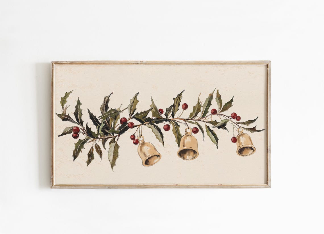 Frame TV Art Christmas Holly Gold Bells Rustic Botanical Winter Poster - Image 4