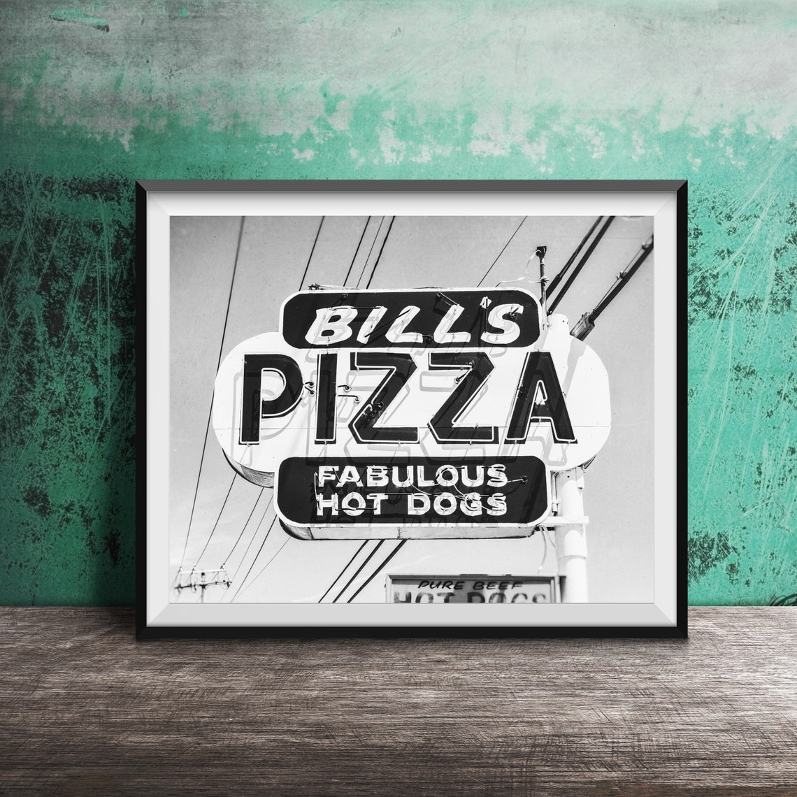 Bill's Pizza Fabulous Hot Dogs Red And White Neon Sign Poster - Image 2
