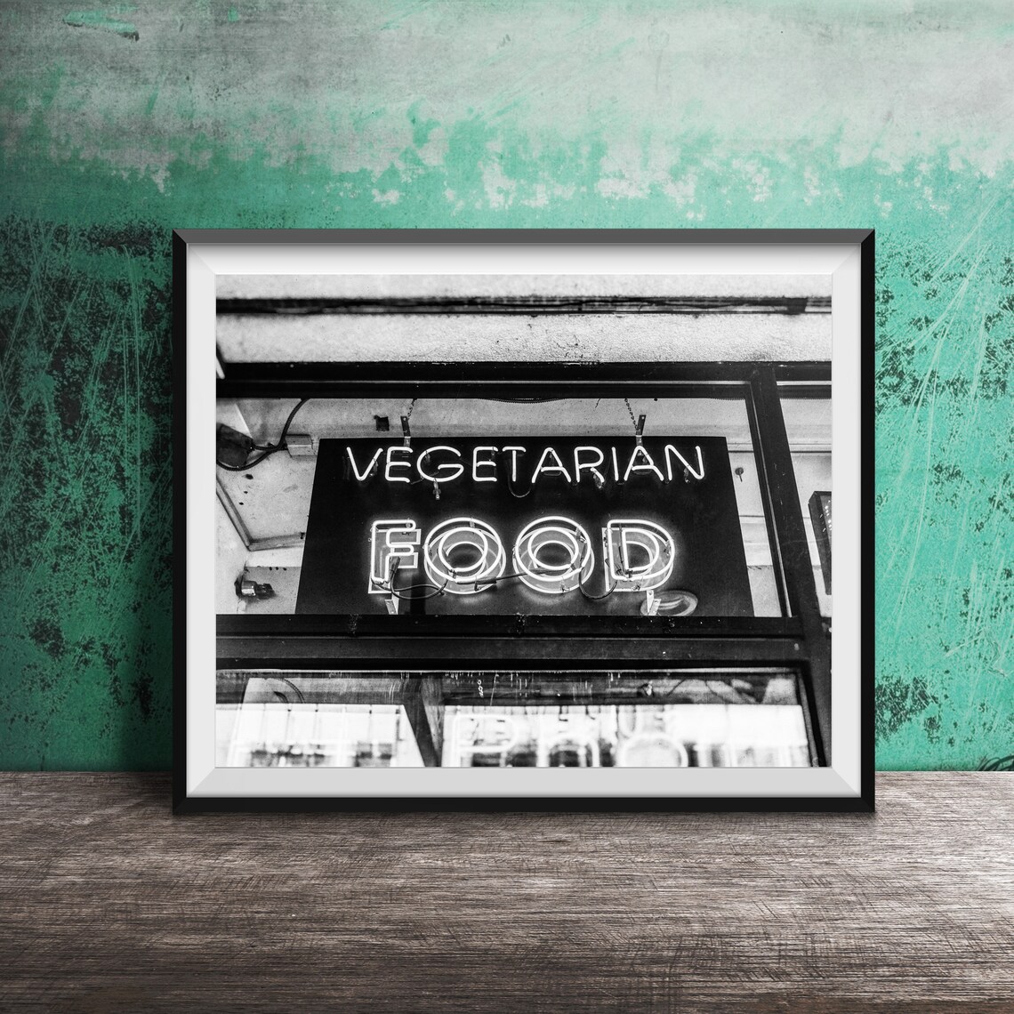 Vegetarian Food Glowing Neon Window Sign Green And Red Poster - Image 2