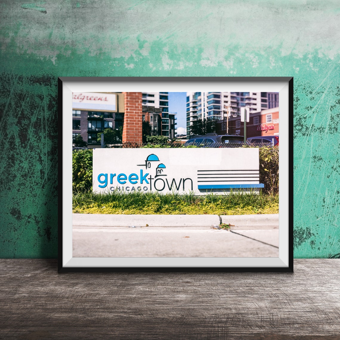 Greektown Chicago Neighborhood Gateway Blue Stone Marker Poster