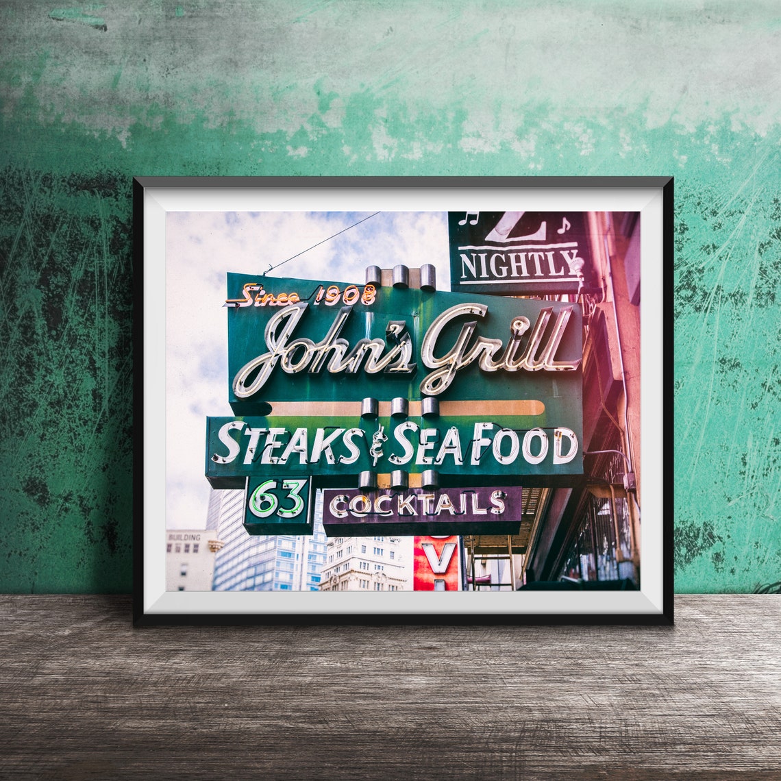 John's Grill Since 1908 Neon Steaks Seafood Cocktails Sign Poster