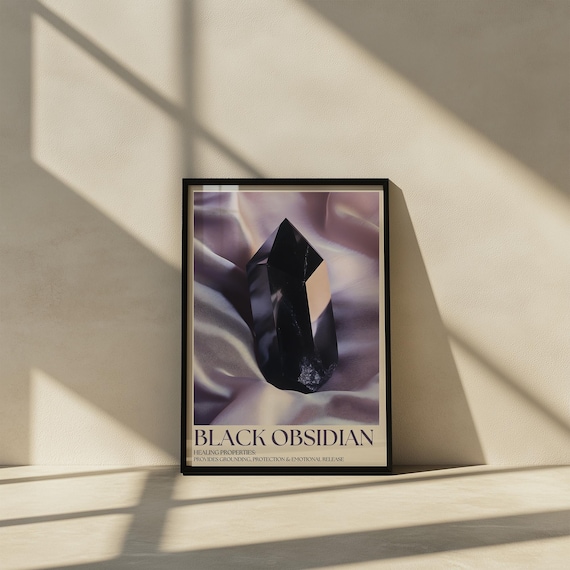 Black Obsidian Healing Crystal Grounding Protection Stone Poster