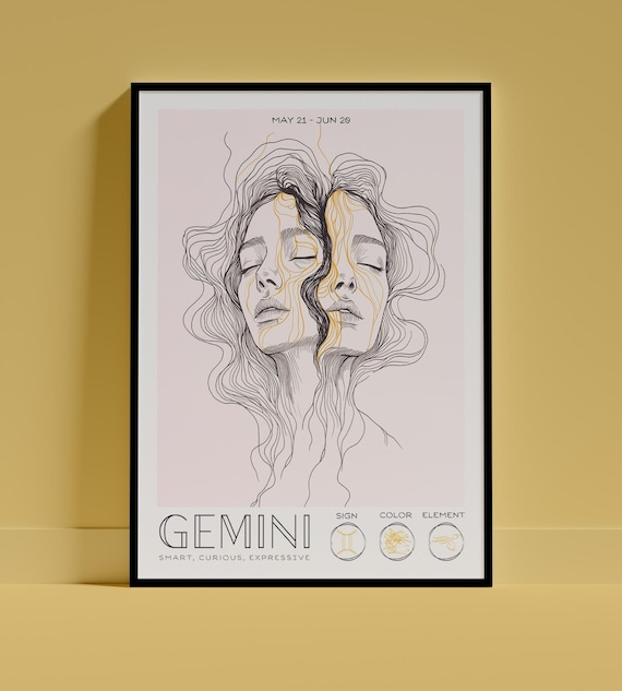 Gemini Zodiac Wall Art Poster Astrology Decor Star Sign Print Trending Portrait Decoration Interior Design Birthday Gift