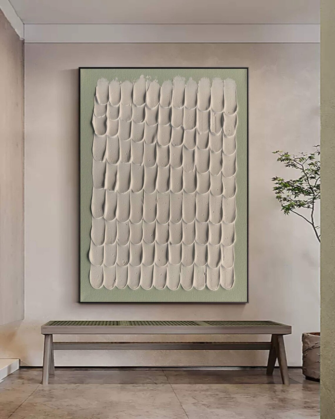 Green Beige Plaster Texture Painting, Minimalist Art Print