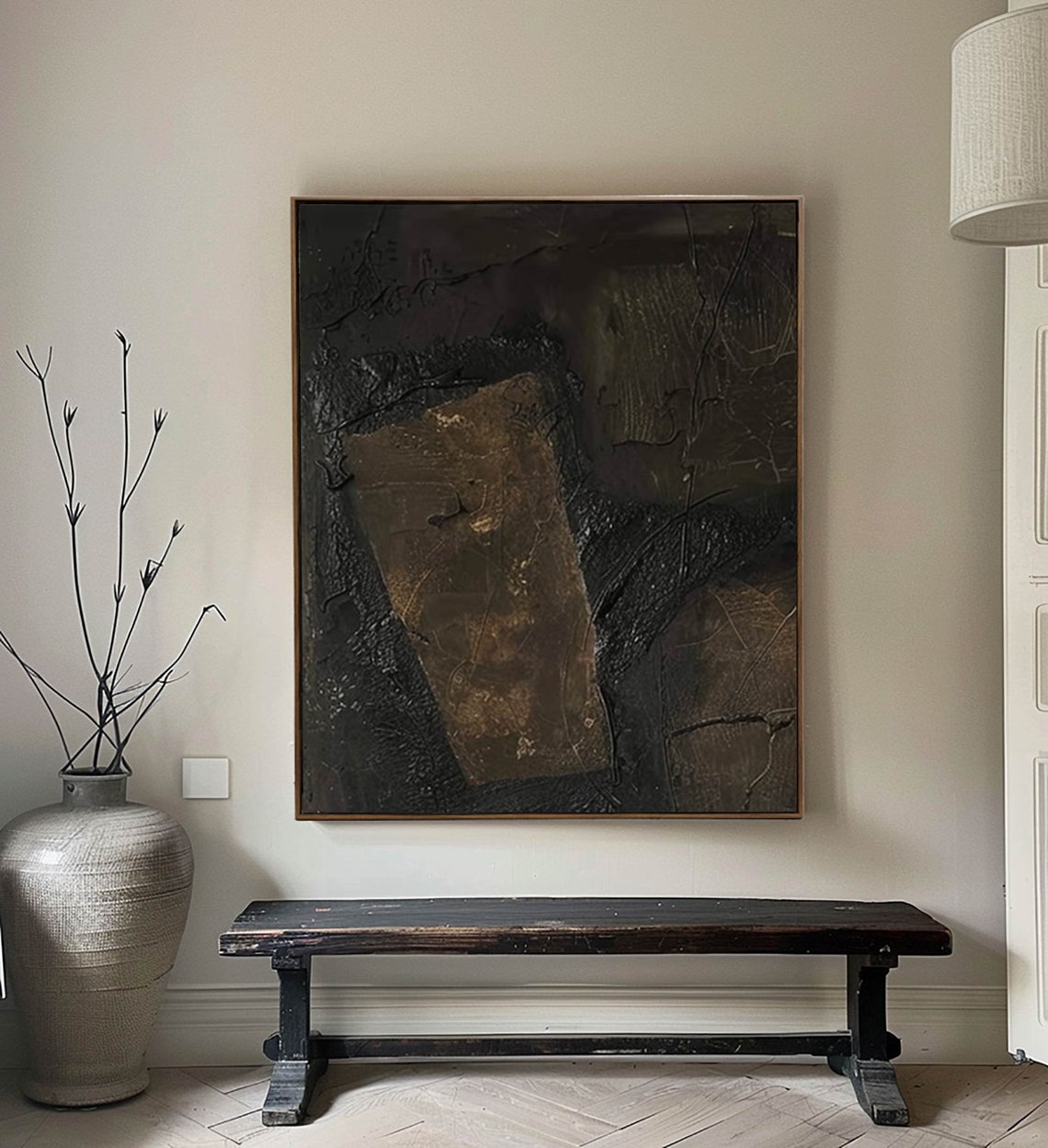 Black Brown Abstract Wabi-Sabi Textured Modern Statement Art Poster - Image 2