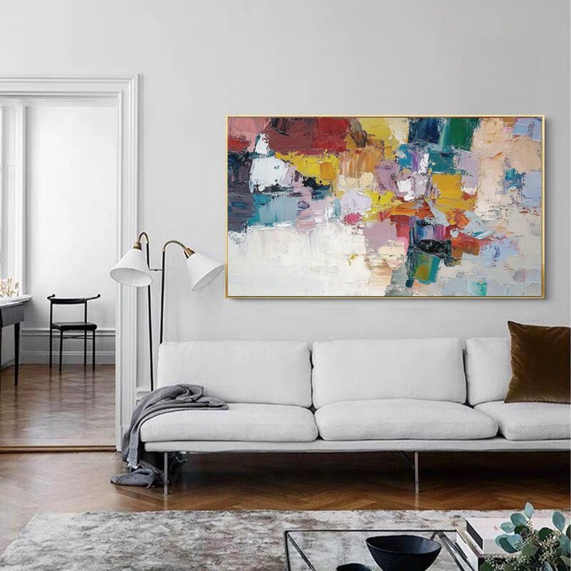 Vibrant Multicolor Impasto Abstract Panoramic Statement Wall Art - Image 5