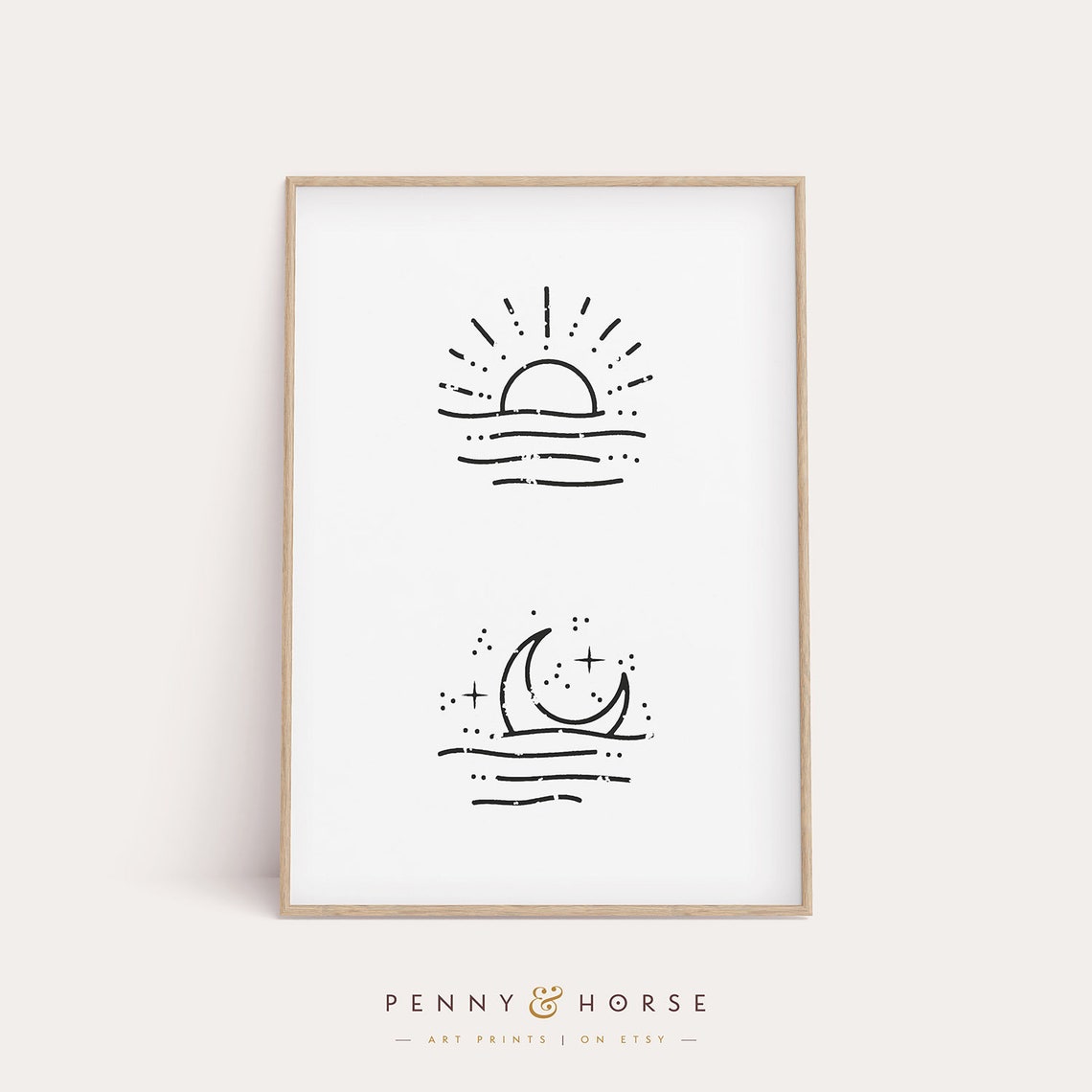 Sun Moon Print Wall Art Abstract Illustration Morning Sunrise Moon Wall Decor Stars Decor Art