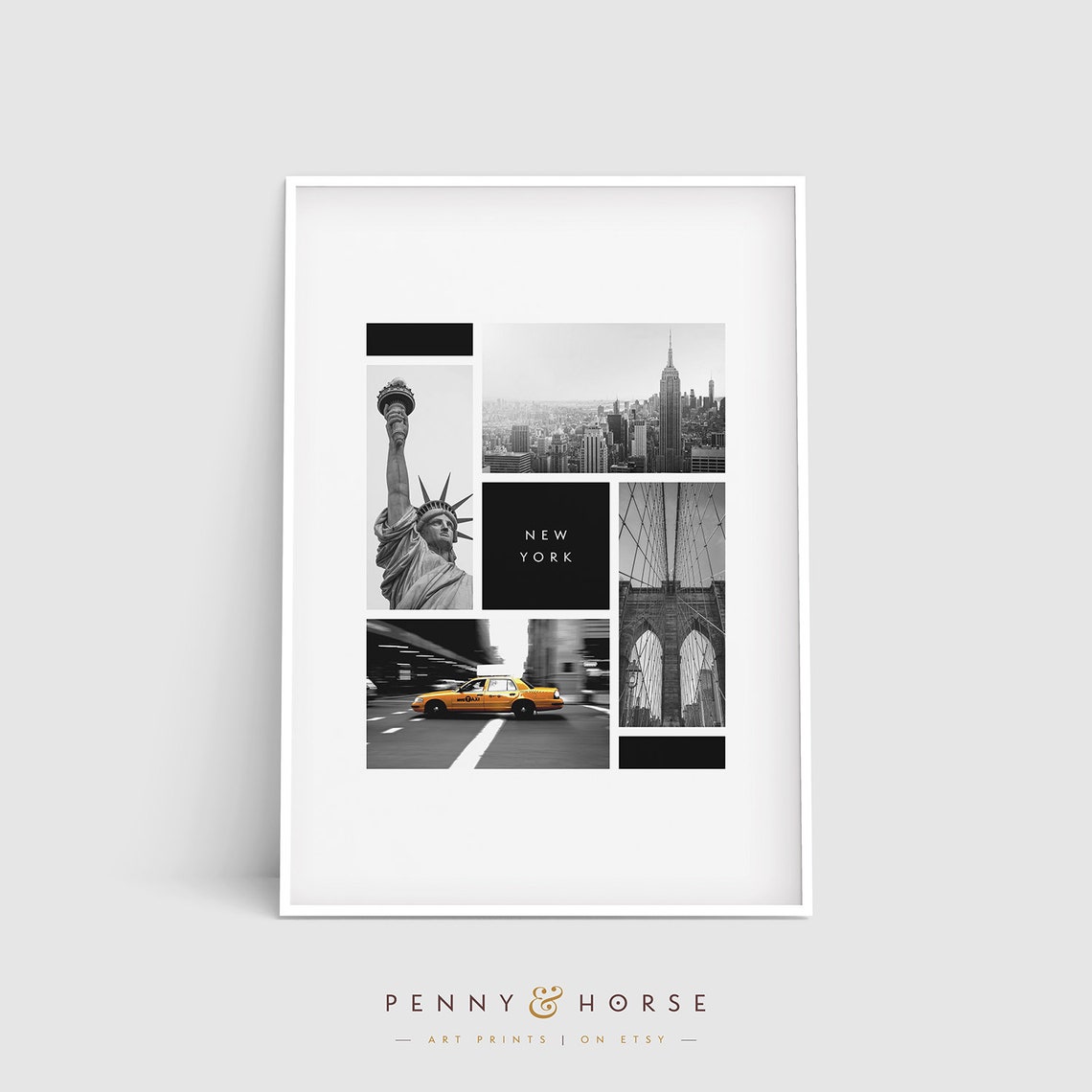 New York City Collage Empire State Taxi Brooklyn Bridge Poster - Image 4
