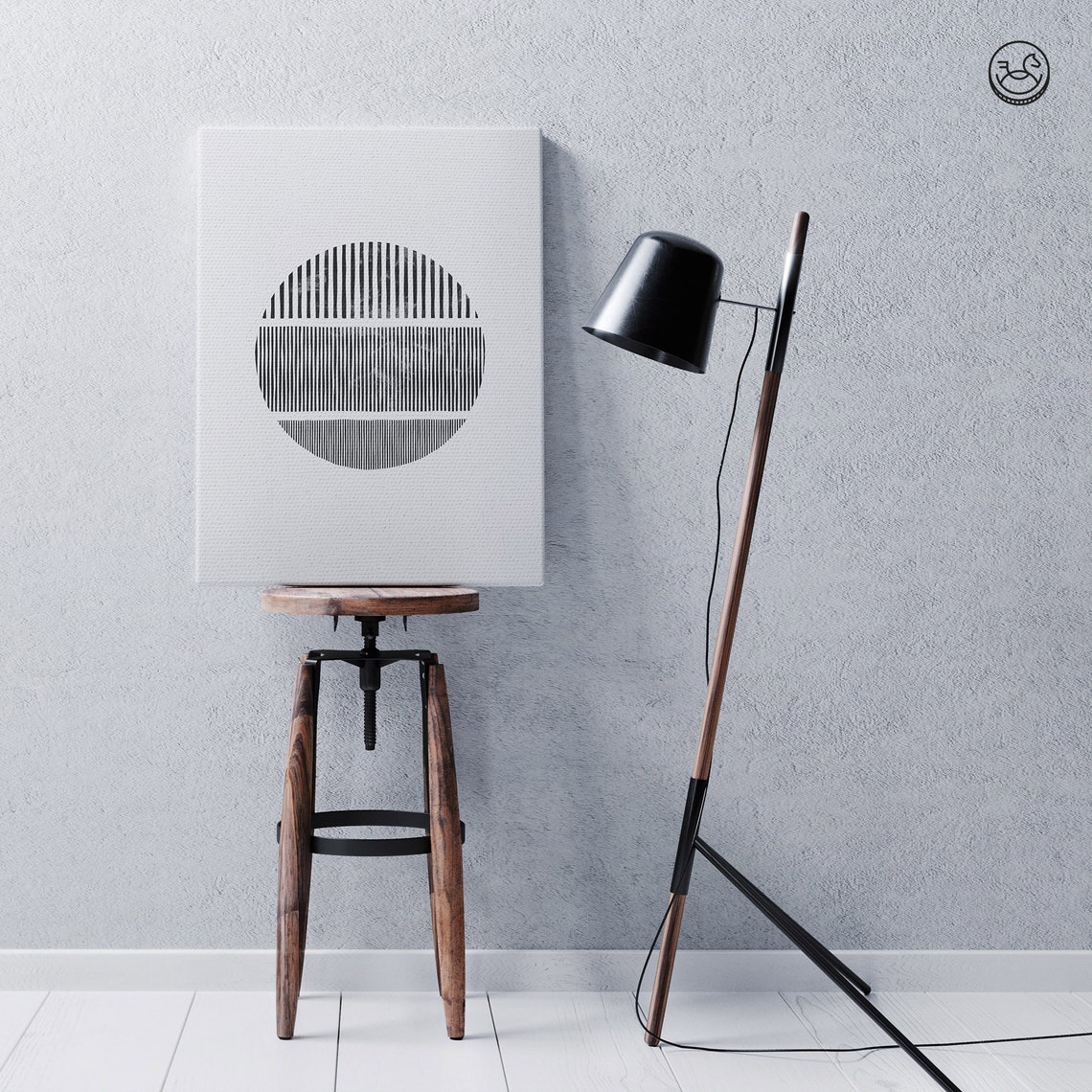 Black and White Striped Circle Minimalist Abstract Art Poster - Image 2