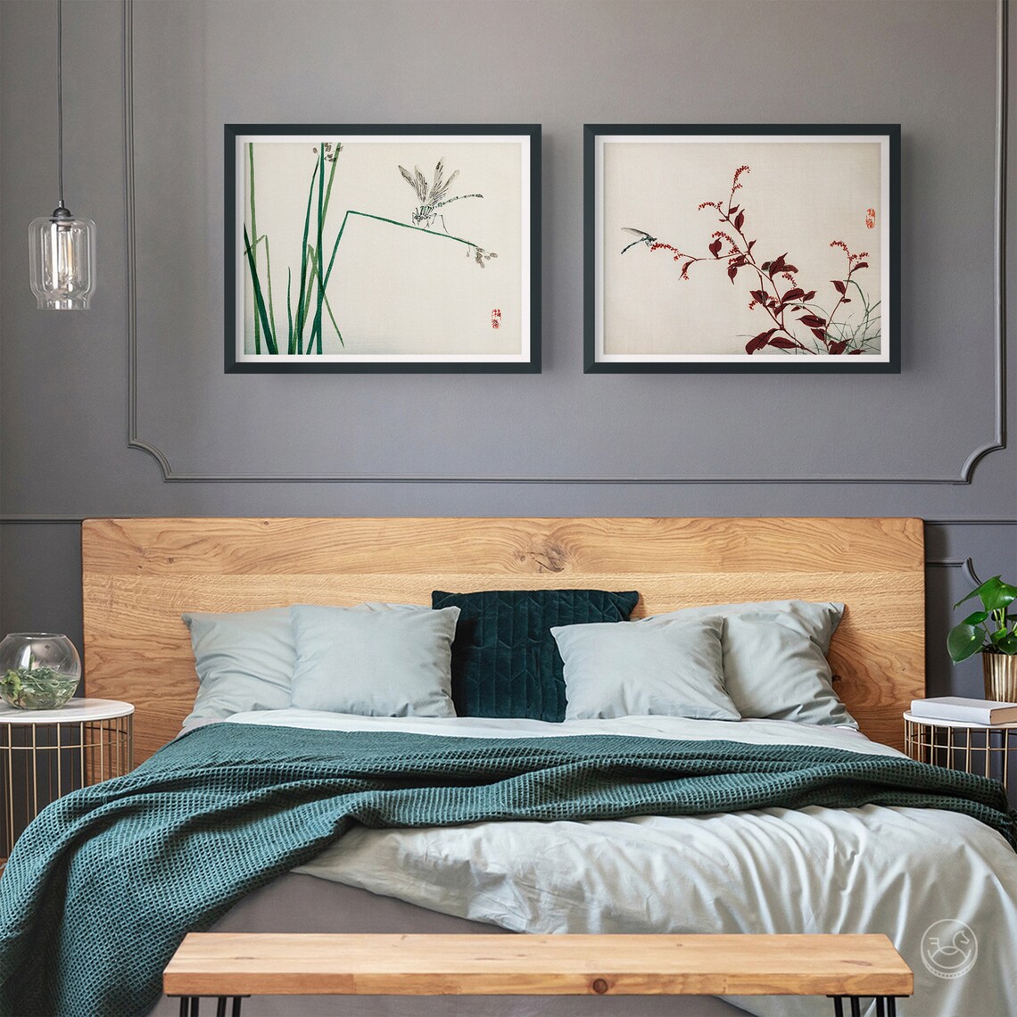 Japanese Dragonfly Botanical Nature Art Pair Minimalist Zen Wall Poster - Image 3