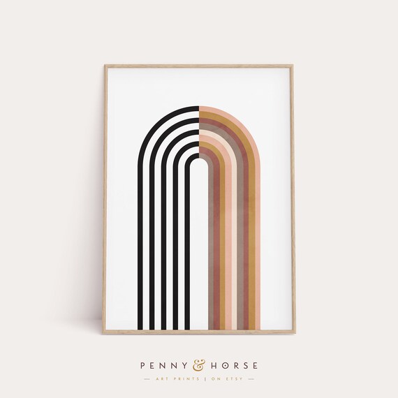 Geometric Rainbow Wall Art Neutral Boho Pattern Print Muted Warm Home Decor Abstract Minimal Print Modern Art