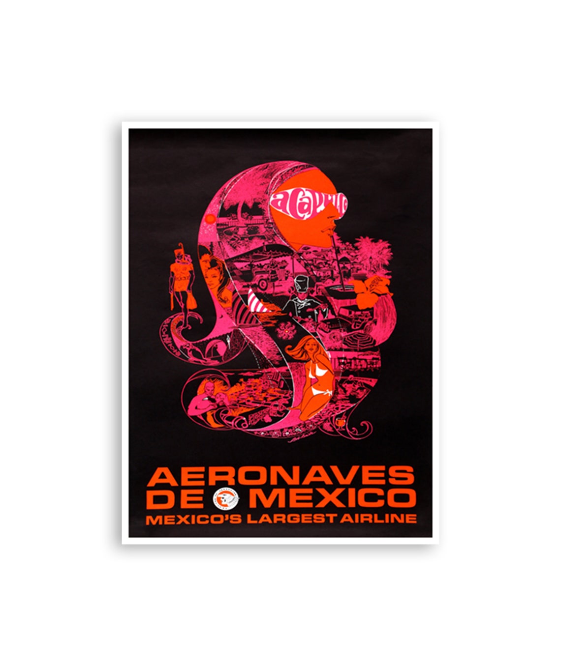 Acapulco Mexico Vintage Aeronaves Pop Art Sunset Beach Travel Poster