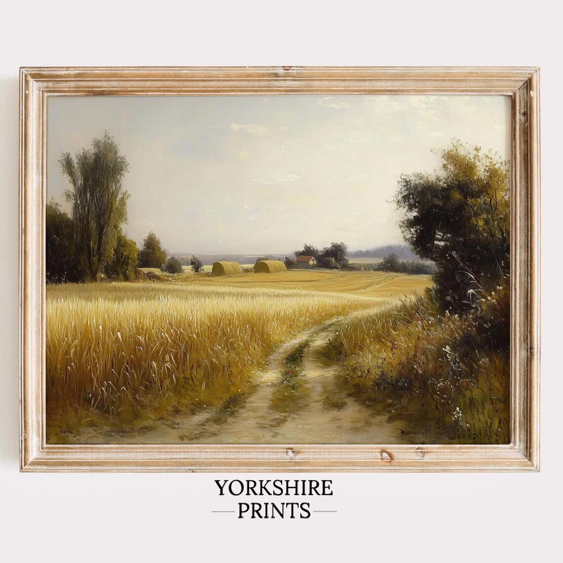 Golden Wheat Field Harvest Hay Bales Farm Road Summer Poster