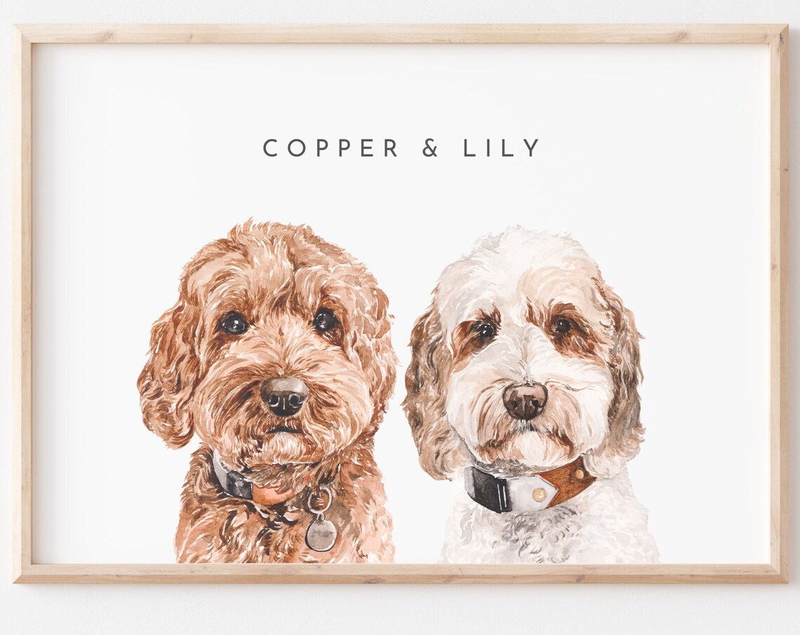 Two Pet Watercolor Portrait Custom Pet Print