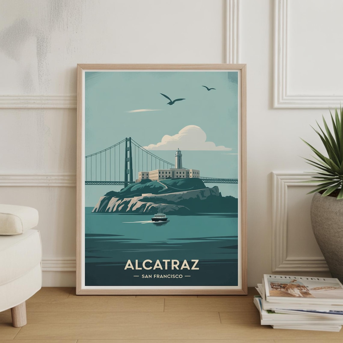 Alcatraz Island San Francisco Golden Gate Bridge Vintage Travel Poster