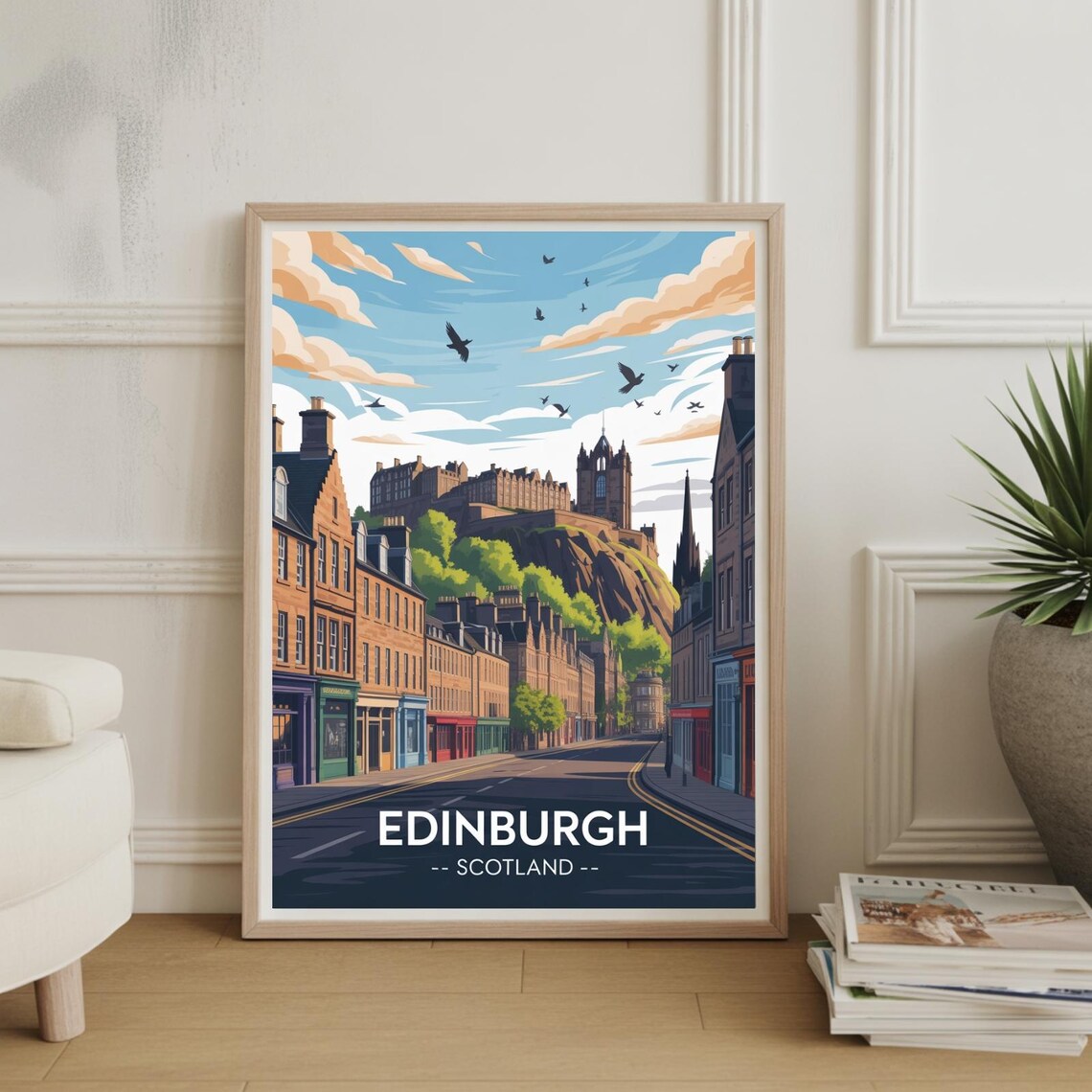 Edinburgh Scotland Castle Above Royal Mile Vintage Travel Poster