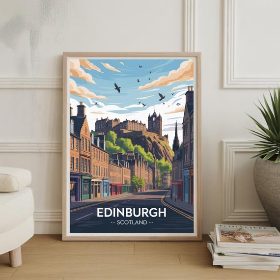 Edinburgh Cityscape Poster European City Art Scotland Travel Decor Home Office Wall Gift For Travelers And Adventurers