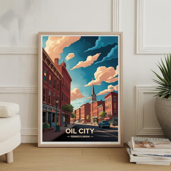 Oil City Pennsylvania Main Street Vintage Small Town Travel Poster