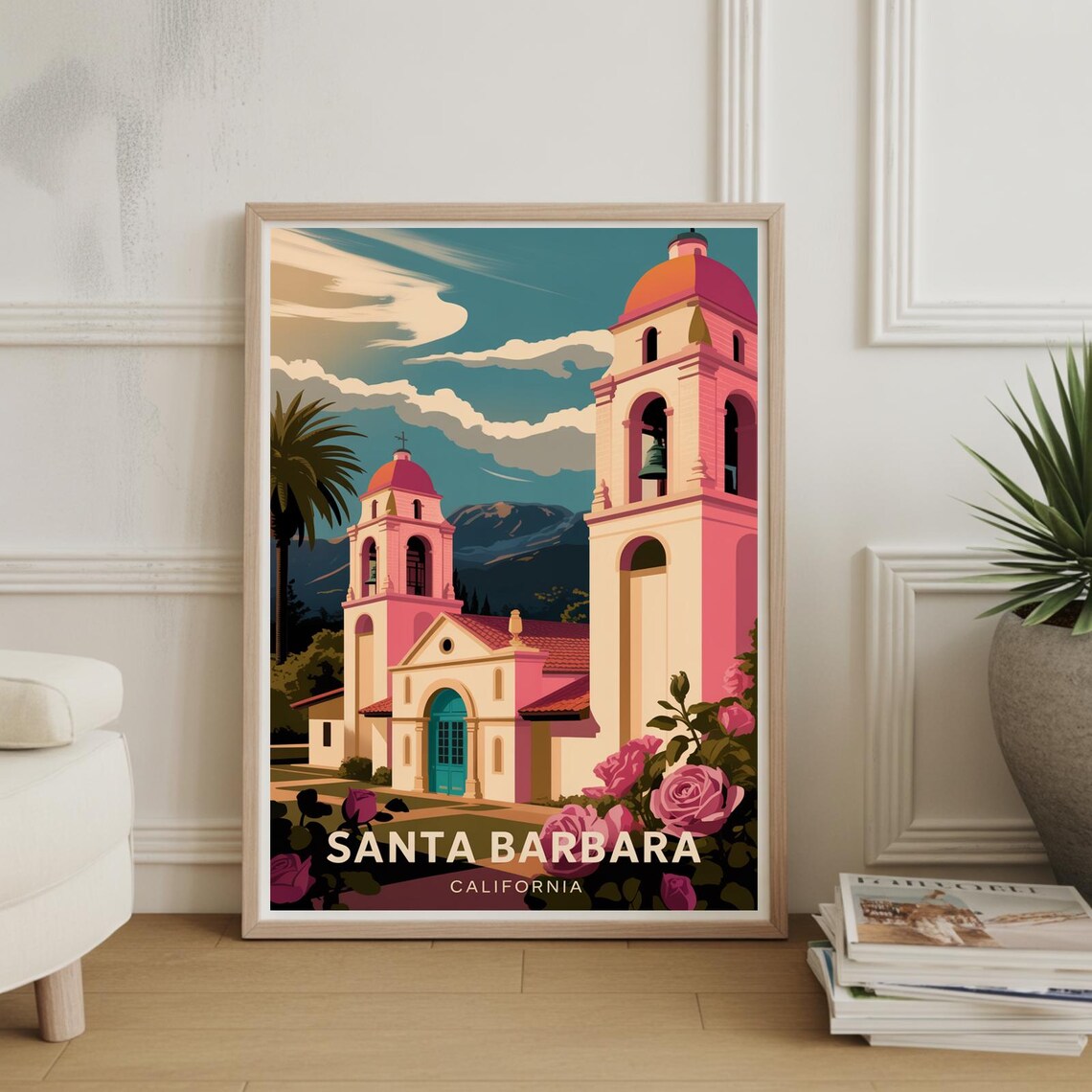 Santa Barbara Travel Poster, Mid-Century Modern Decor