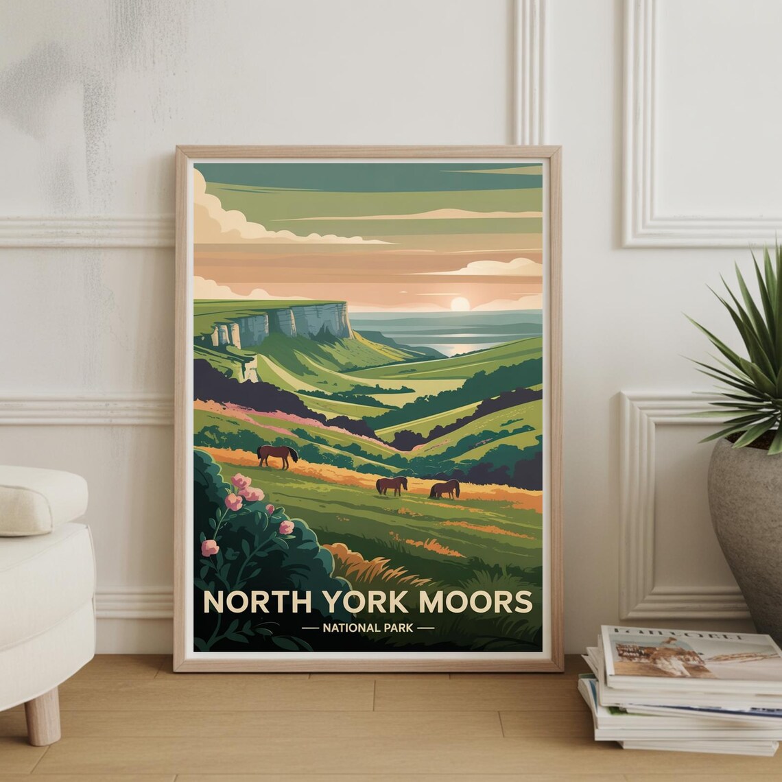 North York Moors National Park Horses Rolling Hills Travel Poster
