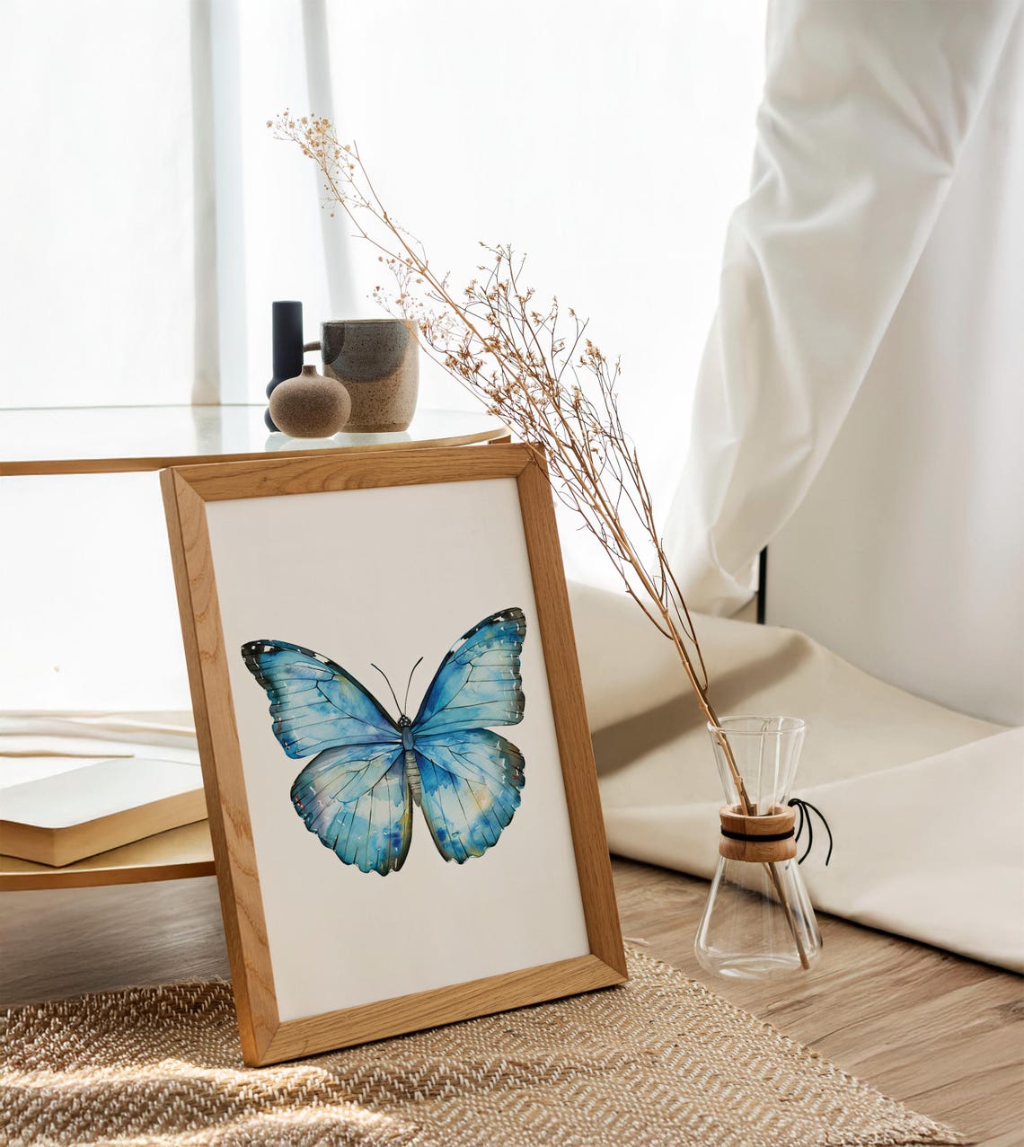 Bright Blue Butterfly Watercolor Study Minimalist Botanical Poster - Image 6