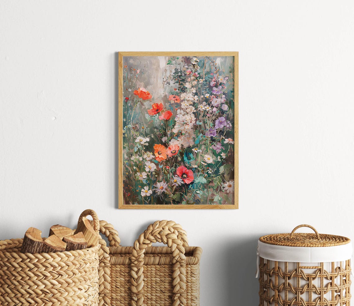 Wildflower Meadow with Poppies and Daisies Impressionist Garden Poster - Image 3