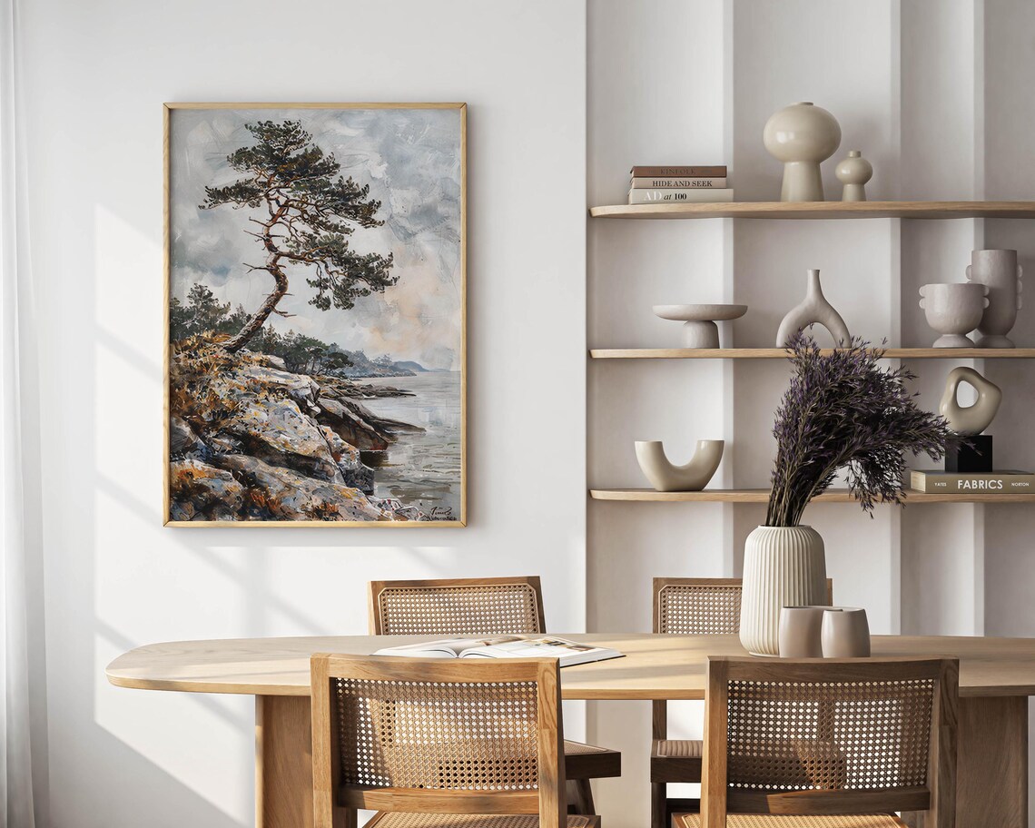 Cliffside Pine Painting, Minimalist Tree Portrait - Image 6