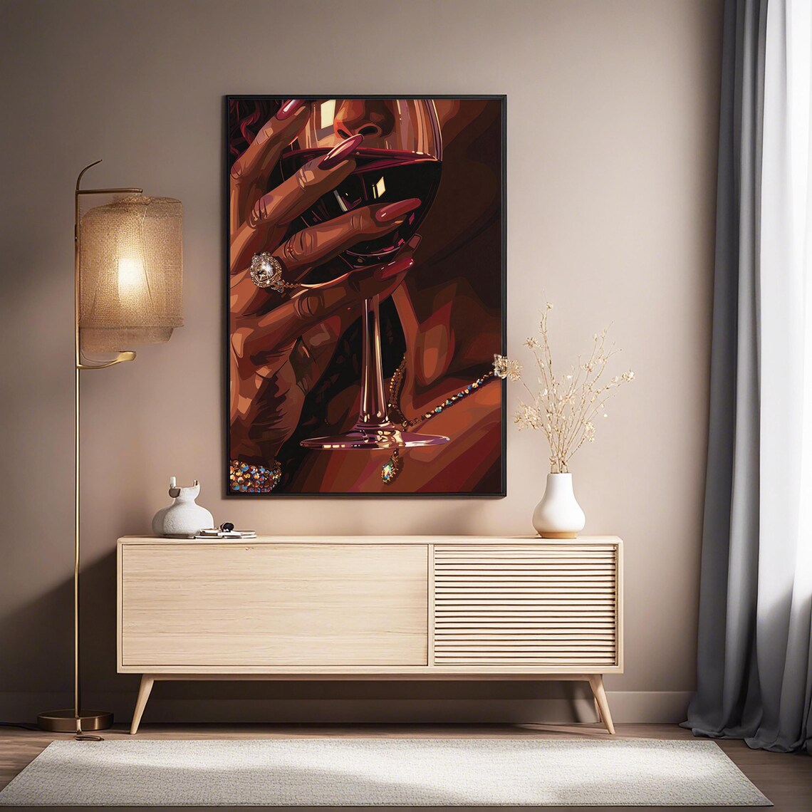 Black Women Wall Art Black Girl Wine Poster African Female Wine Painting African Feminine Rustic Decor Afrocentric Lady Cheers Portrait - Image 4