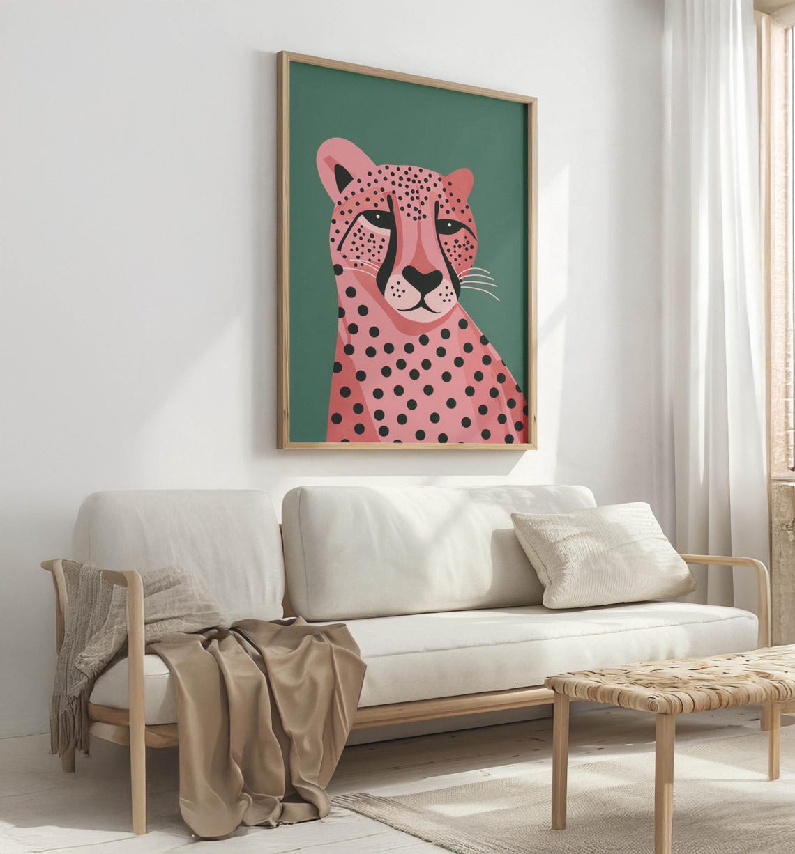 Pink Cheetah Portrait on a Green Background Modern Pop Art Poster - Image 4