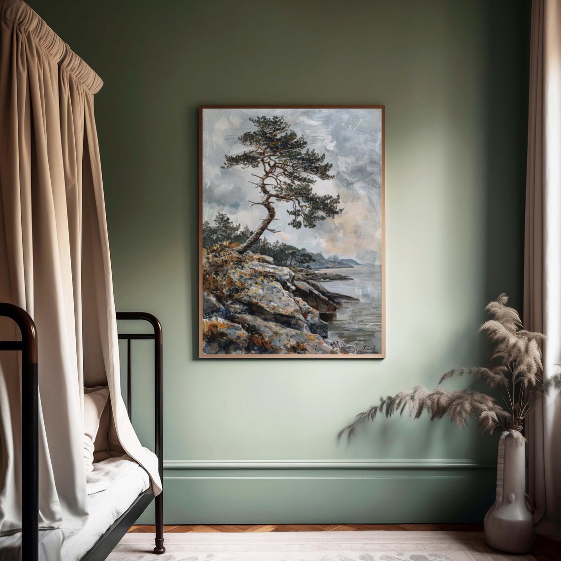 Cliffside Pine Painting, Minimalist Tree Portrait - Image 7