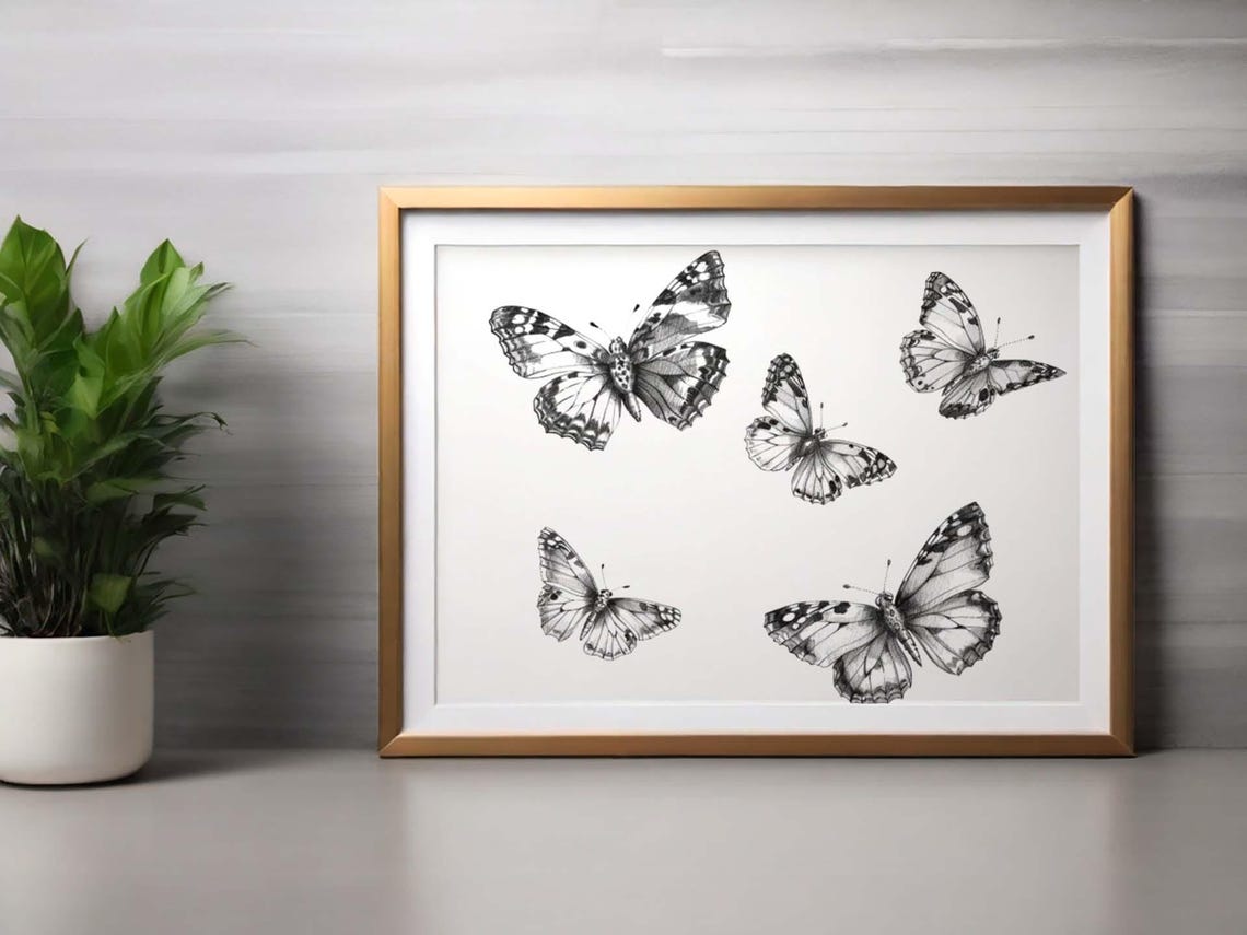 Five Monochrome Butterflies in a Vintage Natural History Sketch Poster - Image 3