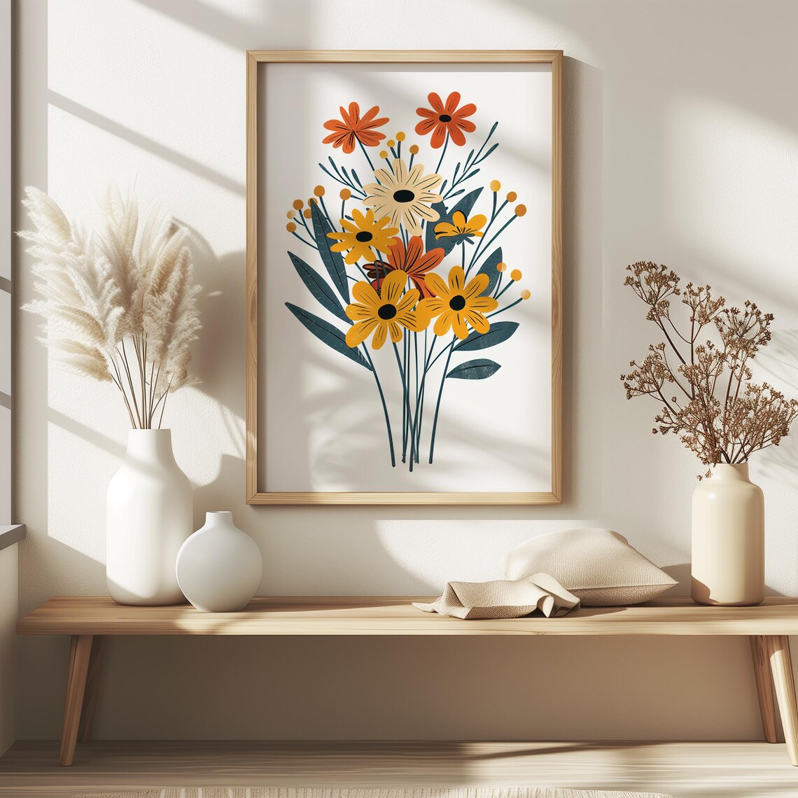 Colorful Daisy Bouquet Modern Flat Floral Illustration Art Poster - Image 6