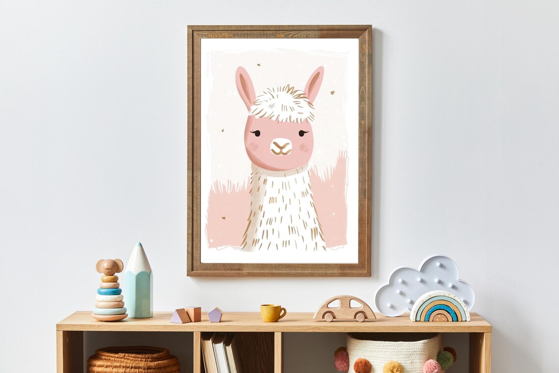 Sweet Pink Llama Nursery Illustration for a Kids Room Poster - Image 3