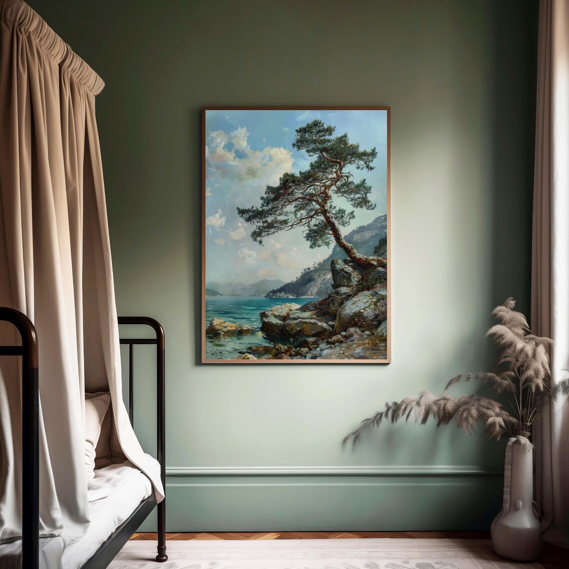 Cliffside Pine Tree Print Pine Tree Vintage Painting Cliffside Tree Portrait Pine Tree Rustic Art Pine Tree Gallery Decor Pine Poster - Image 7