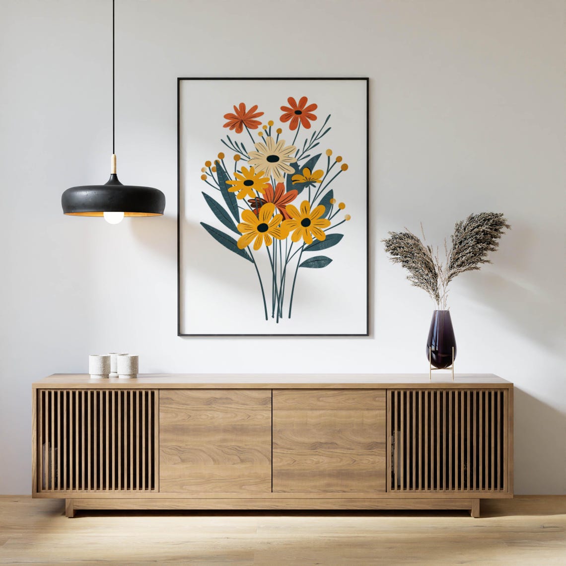 Colorful Daisy Bouquet Modern Flat Floral Illustration Art Poster - Image 5