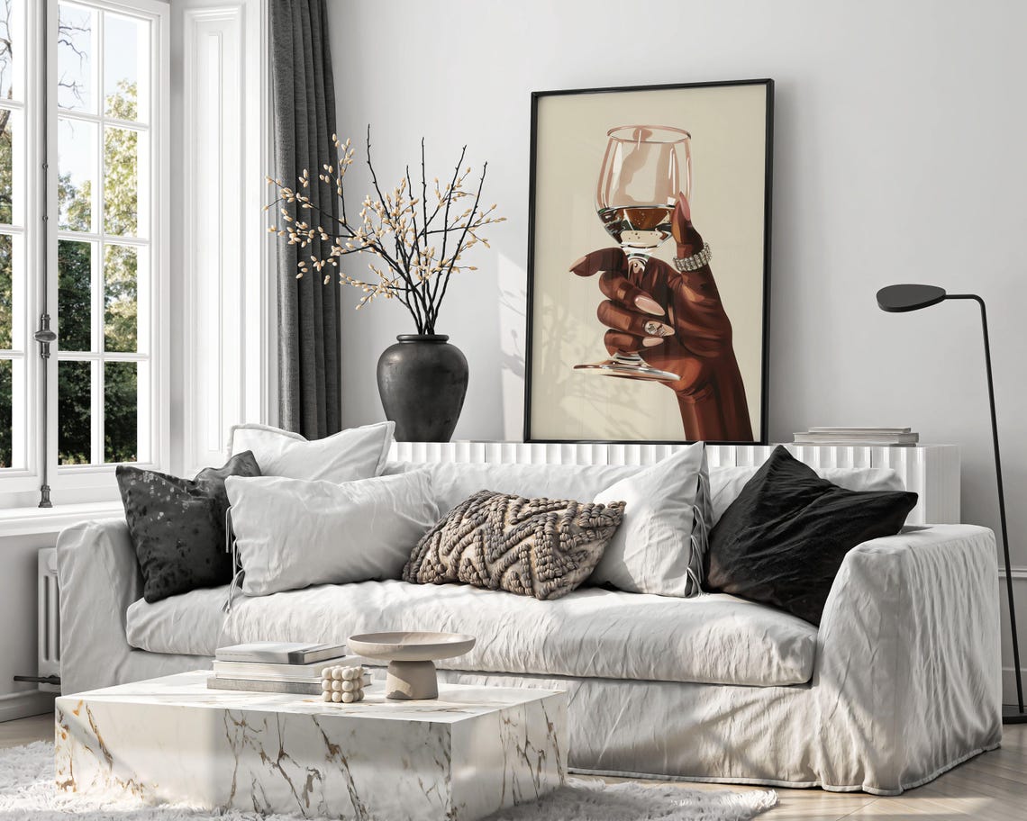 Black Girl Print Black Female Wine Art Afrocentric Women Cheers Poster African Feminine Wine Portrait Arican Lady Bedroom Decor - Image 3