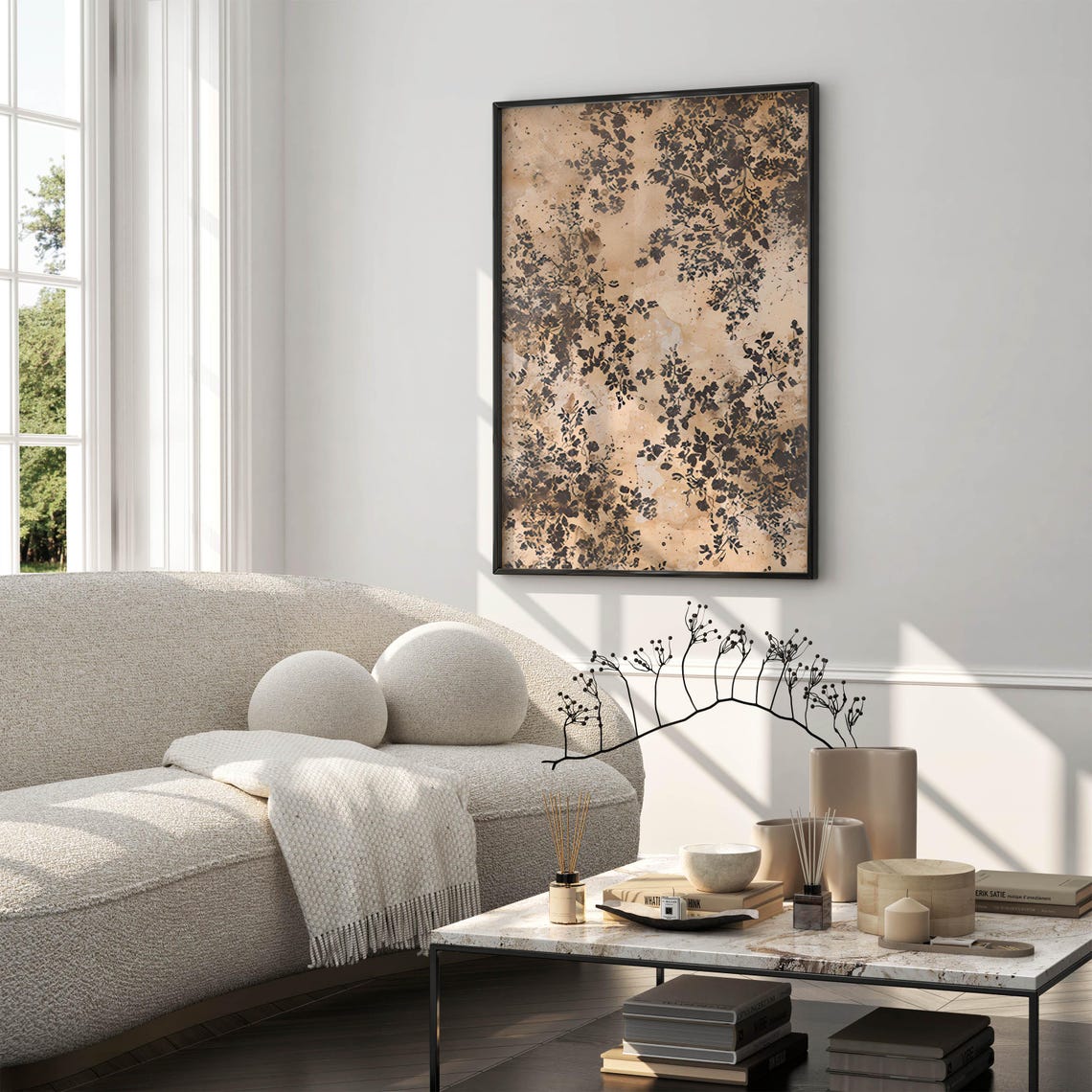 Abstract Beige Botanical Silhouette Art With Dark Foliage Poster - Image 6