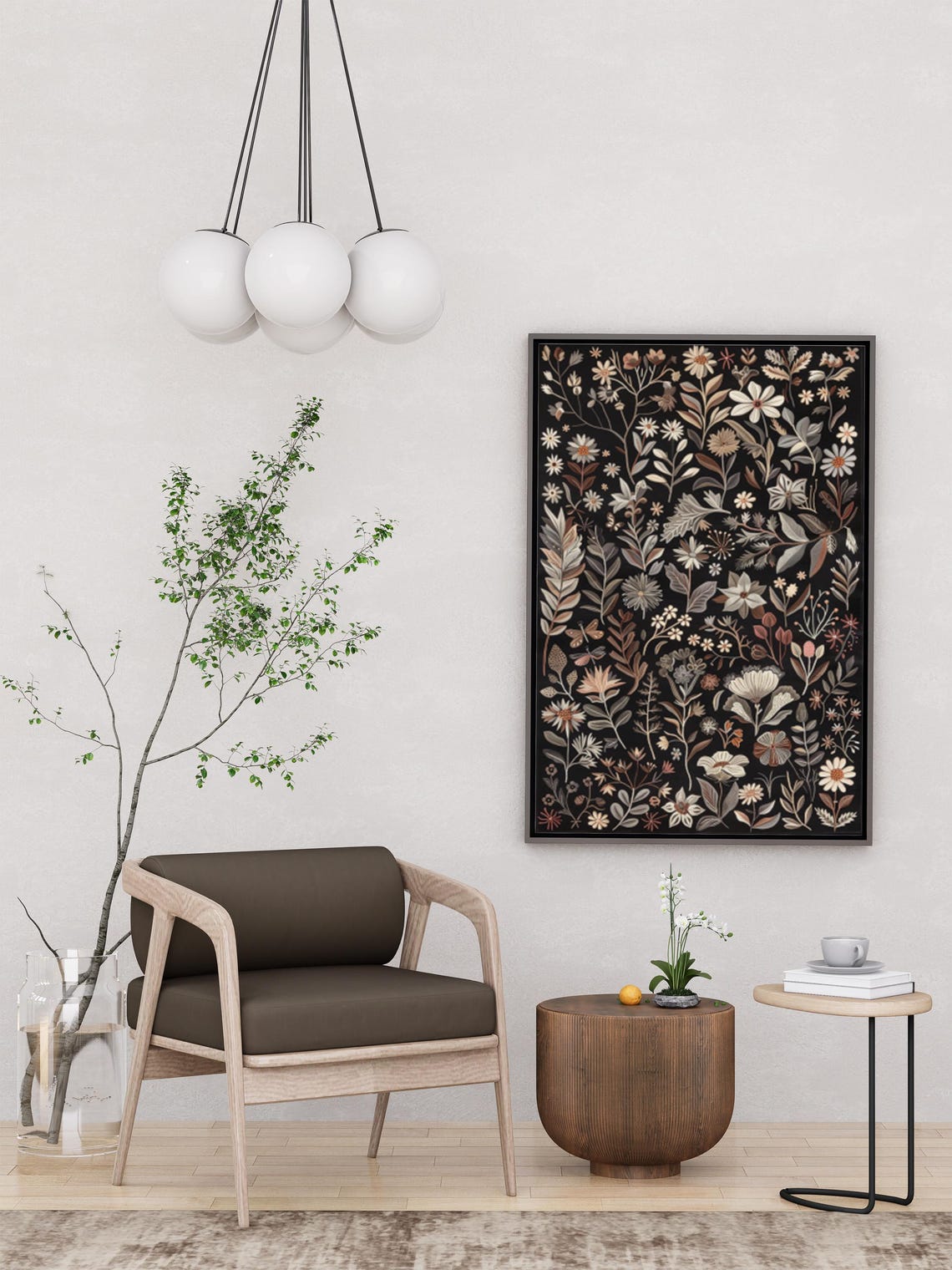 Dark Moody Wildflower Meadow Tapestry on Black Background Poster - Image 5