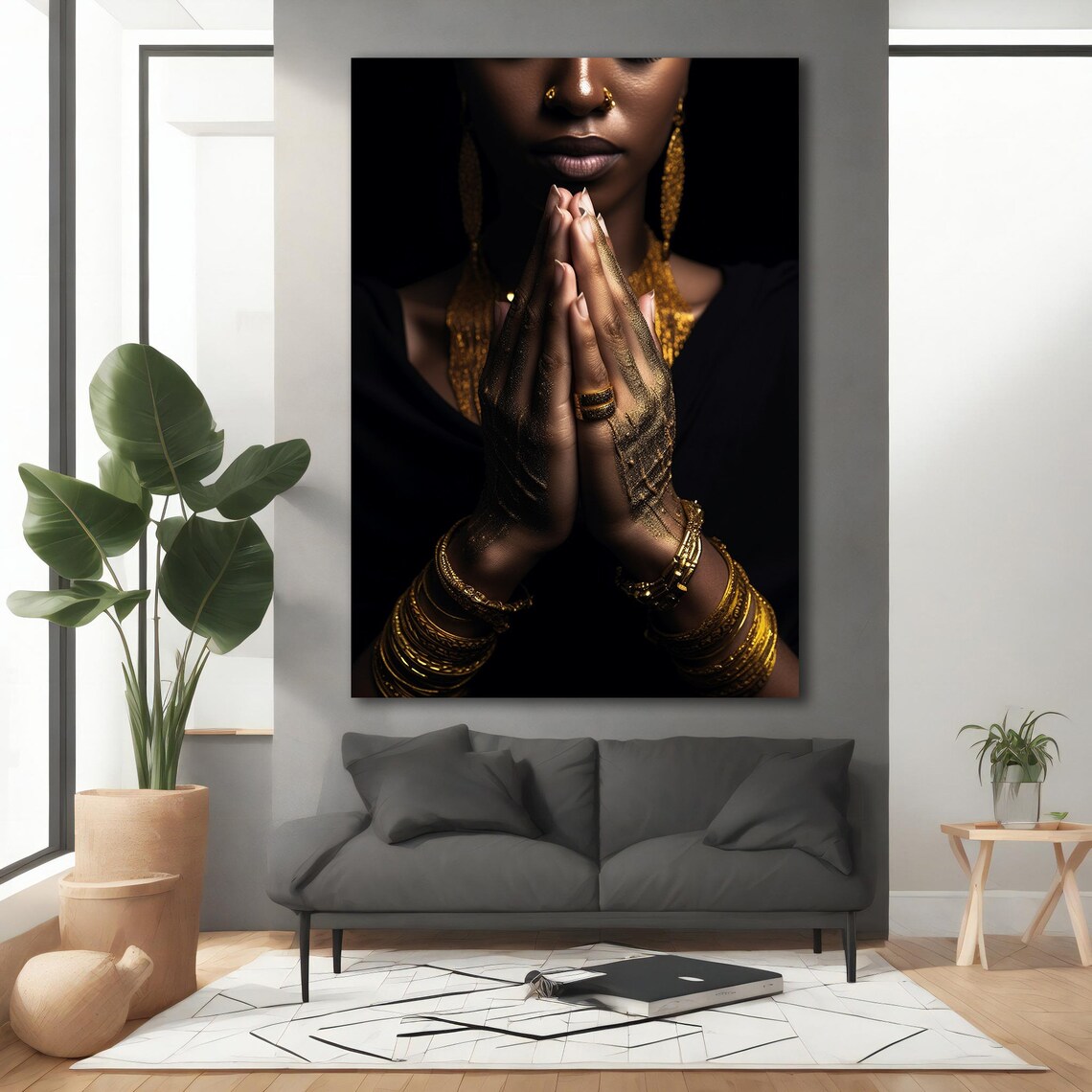 African Woman Gold Jewelry Henna Prayer Hands Elegant Portrait Poster - Image 5