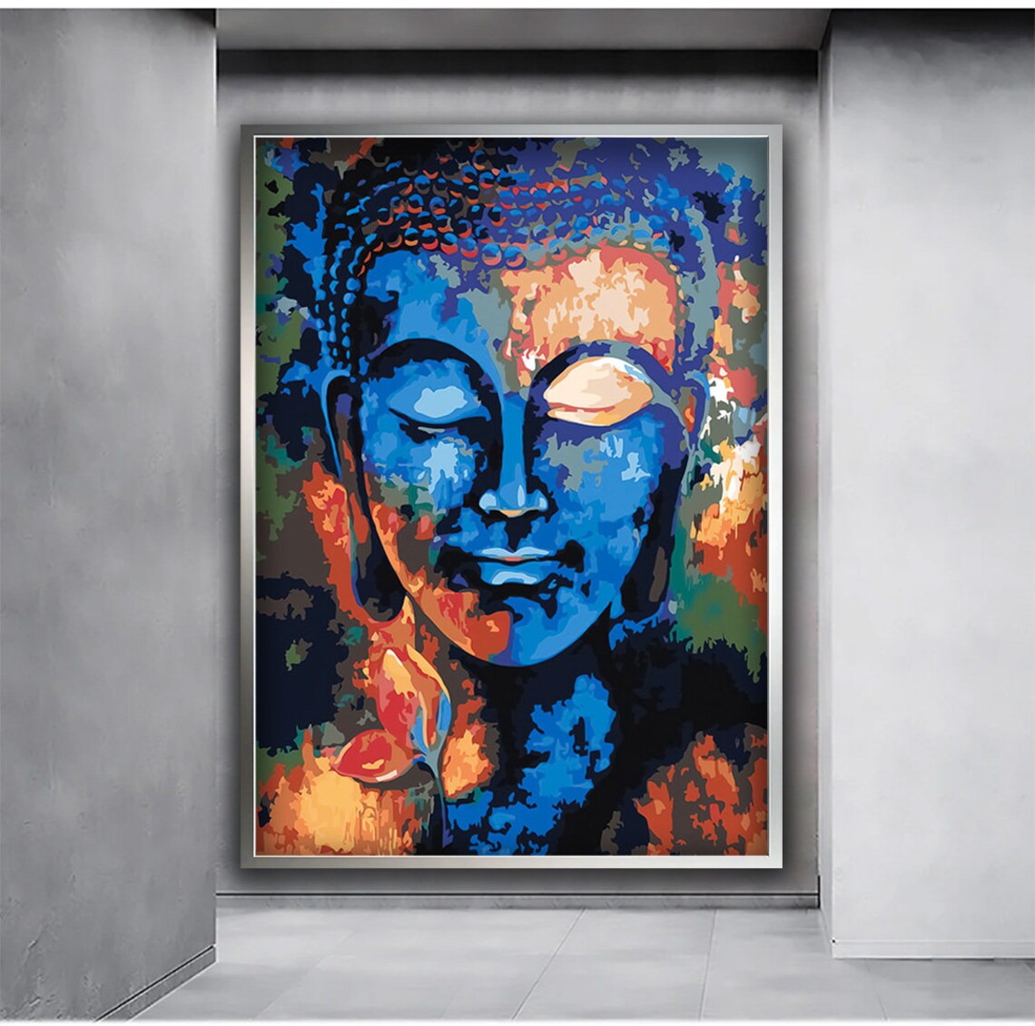 Colorful Blue Orange Abstract Buddha Face Meditation Spiritual Wall Art Poster - Image 5