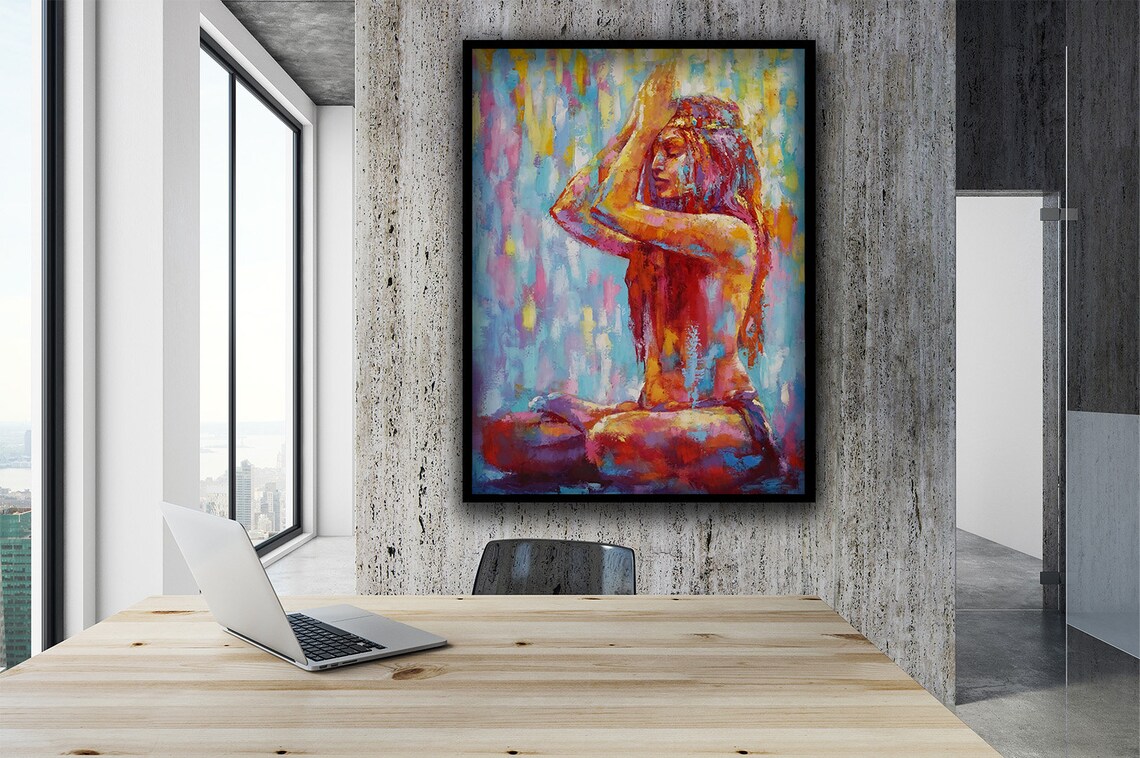 Colorful Abstract Woman Portrait Vibrant Rainbow Brushstroke Wall Art - Image 2