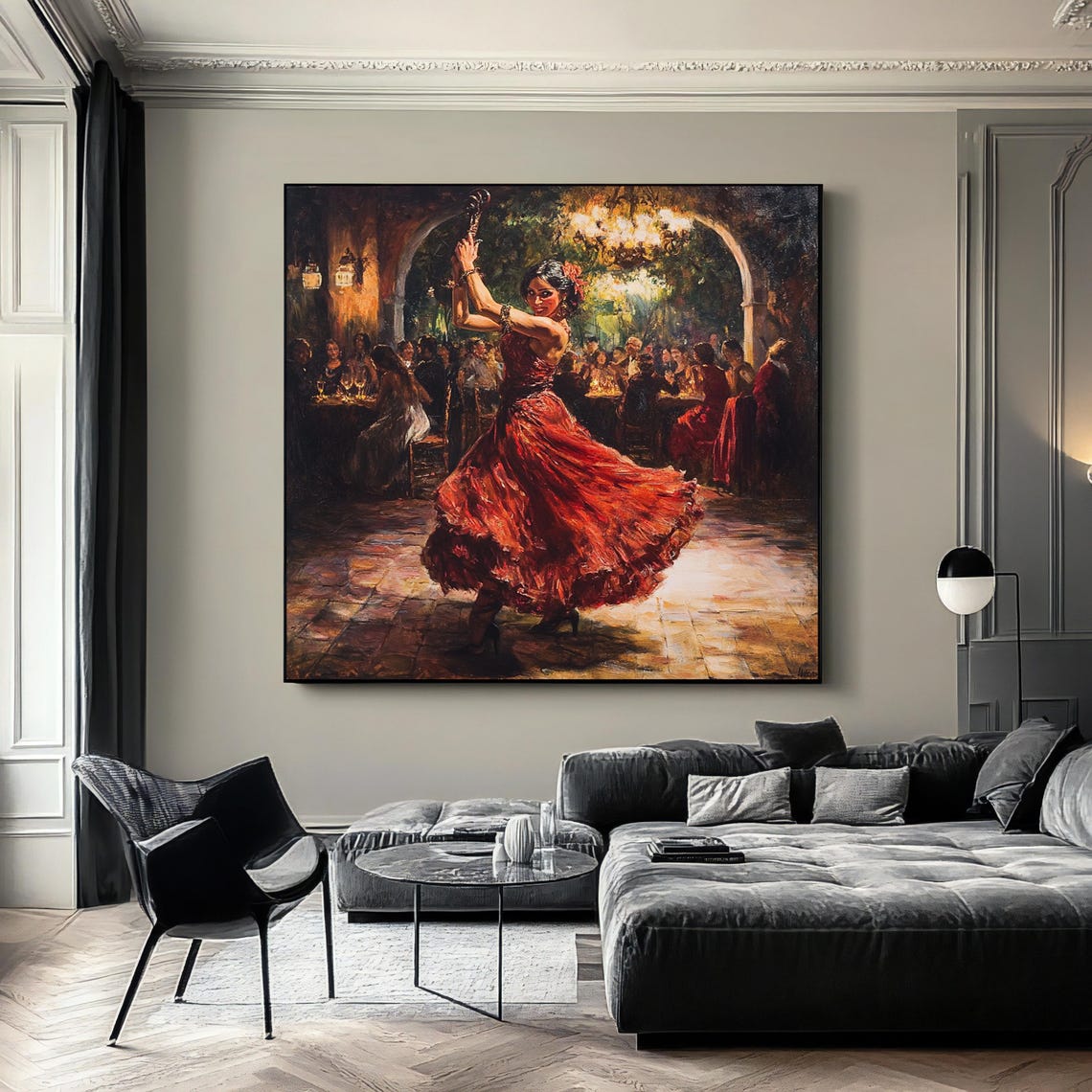 Spanish Dancer Woman Flamenco Girl Art Old Style Spanish Wall Art Woman In Red Dress Print Spanish Culture Decor